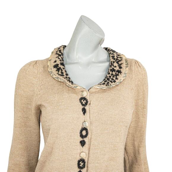 Peruvian Connection Baby Alpaca Cardigan Sweater Beige knit Sz Small - Picture 7 of 9